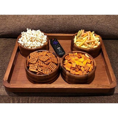 Acacia Wood Rectangular Serving Tray with Handles
