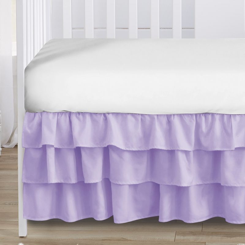 Sweet Jojo Designs Girl 3 Tiered Ruffle Crib Bed Skirt Butterfly Collection Solid Purple, 3 of 4