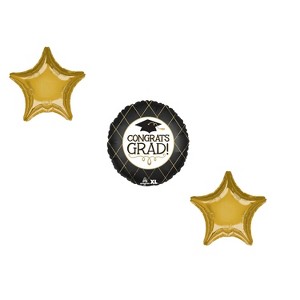 LOONBALLOON Graduation Grad Theme Balloon Set, Standard Grad Satin Black & Gold  Balloon, Star Foil - 1 of 1