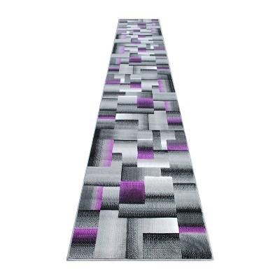 Emma and Oliver Modern Cubist Olefin Accent Runner Rug in Gradient Shades with Natural Jute Backing