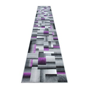 Emma and Oliver Modern Cubist Olefin Accent Runner Rug in Gradient Shades with Natural Jute Backing - 1 of 4