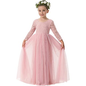 chinese dress ladies A-Line Floor Length Tulle Lace Flower Girl Dress COCOMELODY CF0314, 7 Days / Purple / 6 main image 0