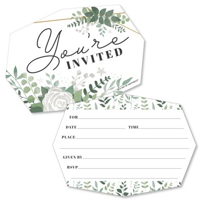 Big Dot of Happiness Boho Botanical - Shaped Fill-In Invitations - Greenery Party Invitation Cards with Envelopes - Set of 12