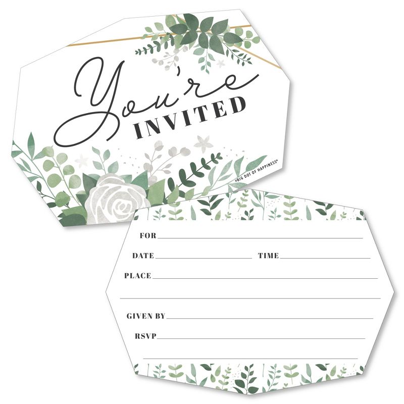 Big Dot of Happiness Boho Botanical - Shaped Fill-In Invitations - Greenery Party Invitation Cards with Envelopes - Set of 12, 1 of 8