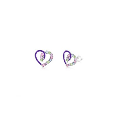 Chanteur Hypoallergenic Kids Jewelry Accessories Heart Purple CZ White Gold Palladium Plating Stud Earrings Surgical Titanium Posts