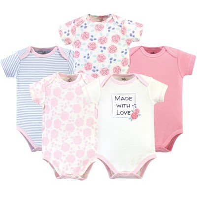 Touched By Nature Baby Girl Organic Cotton Bodysuits 5pk, Pink Rose ...