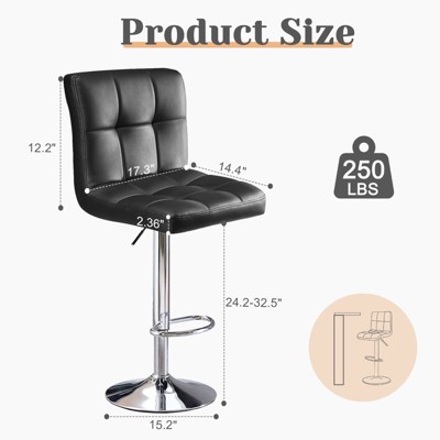Black Leather Swivel Counter Height Bar Stools with Metal Frame