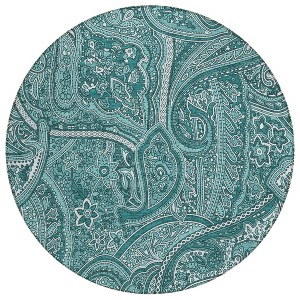 Teal Blue Aqua And Ivory Paisley Washable Indoor Outdoor Area Rug - 1 of 4