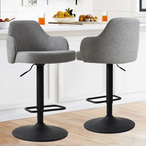 Mars Set Of 2 Armrest Upholstered 360° Swivel Counter Height Stool, 26"-34.5" Adjust Barstool With Black Legs-Maison Boucle - 1 of 4