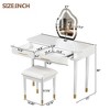 GlasFlength Modern Vanity Tables Set with Mirror Touch Screen Lighted Mirror, Dressing Table and Cushioned Stool Set with Drawers, White, 40"*17“*51” - image 2 of 4