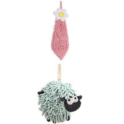 REGALWOVEN Flower and Sheep Shape Absorbent Fast Drying Chenille Hand Towels with Hanging Loop 6" x 15"/7" x 7" 2 Packs
