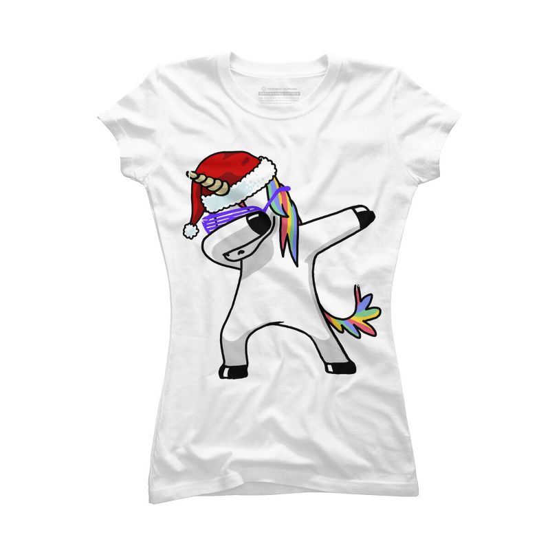 Junior's Design By Humans Dabbing Unicorn Shirt Hip Hop Dab Santa Hat Christmas Shirt V By vomaria T-Shirt, 1 of 4