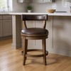 HomeRoots 26" Brown Faux Leather and Solid Wood Low Back Counter Height Swivel Bar Chair - 2 of 4