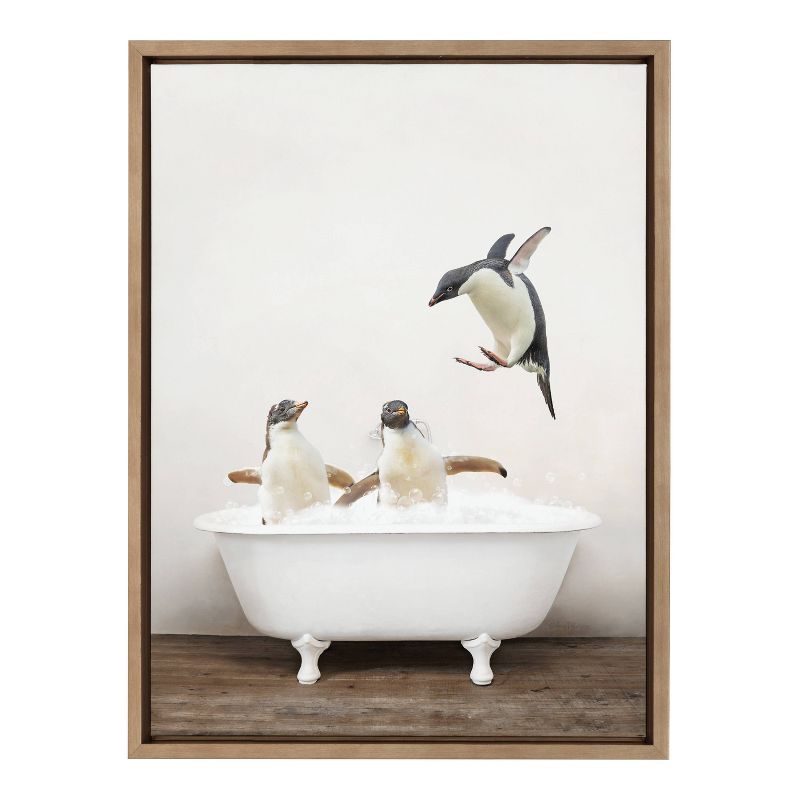 18&#34; x 24&#34; Sylvie Penguins Playing Rustic Bath Frame Canvas by Amy Peterson Gold - Kate &#38; Laurel All Things Decor, 3 of 8
