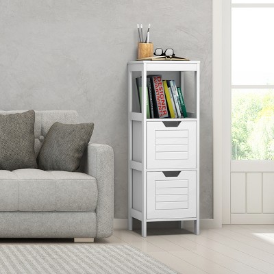 Homfa 2 Tier Shelves Bathroom Storage Cabinet, Wood Storage Floor