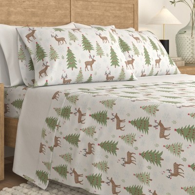 King Gray Deer and Trees Cotton Flannel Sheet Set