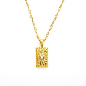 Clotth Women's Gold Color Vintage Necklace - Fashionable Spiral Titanium Steel Chain with Zircon Square Pendant, for Daily Wear, Parties,Gifts - 1 of 4