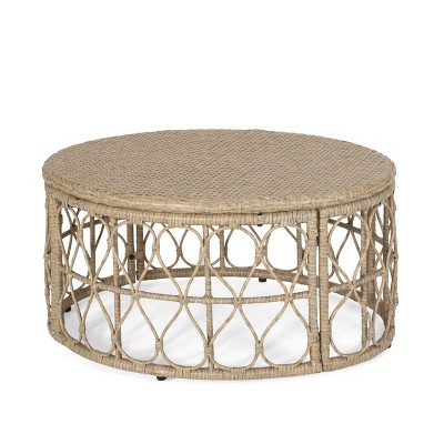 Vynxaria Patio Coffee Tables - 32.5" Boho-Inspired Wicker Weave Outdoor Table