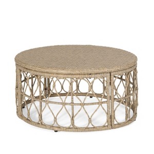 Vynxaria Patio Coffee Tables - 32.5" Boho-Inspired Wicker Weave Outdoor Table - 1 of 4