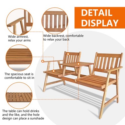 Natural Acacia Wood Outdoor Bench with Center Table