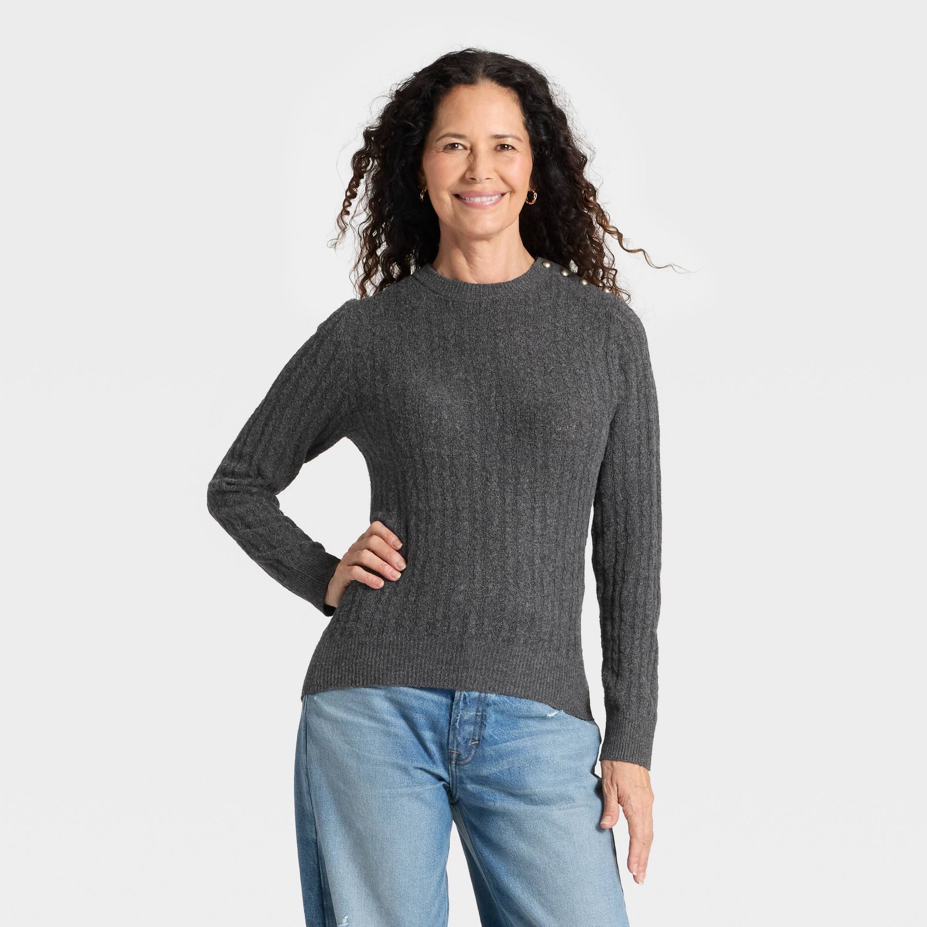 Women's Lace Stitch Crewneck Pullover Sweater - Universal Thread™