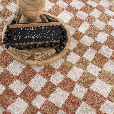 Cream and Beige Geometric Checkered Area Rug 5'3" x 7'