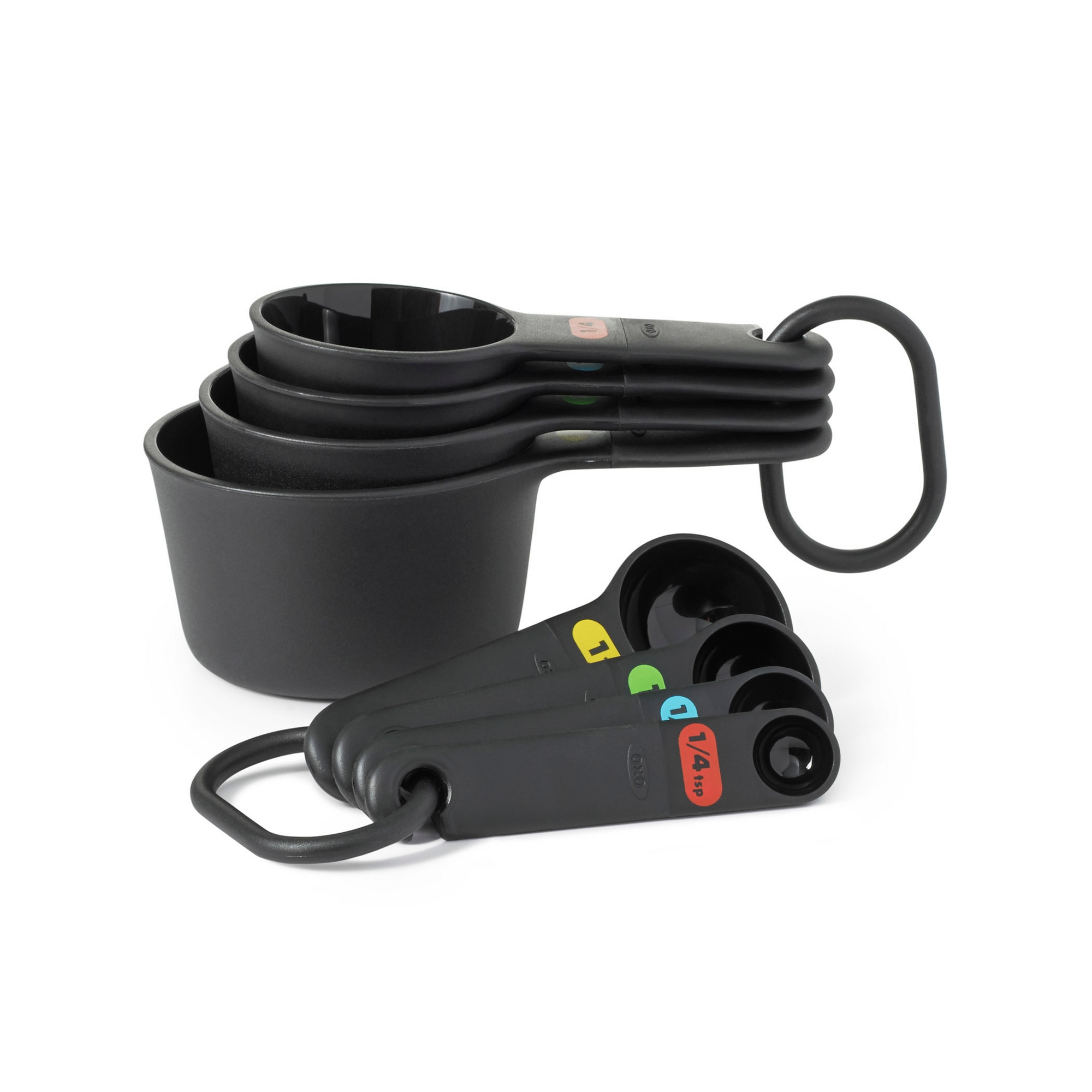 OXO Measuring Cups and Spoons Set: 10-Piece Black Teaspoon & Dry Measure Cups, Dishwasher-Safe, Lifetime Warranty