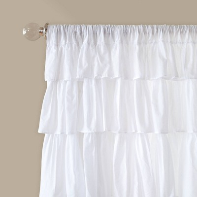 White Cotton Ruffle Rod Pocket Curtain Panel