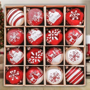 16pc Red and White Shatterproof Christmas Ball Ornament Bundle, Candycane and Glittery Snowflakes| OrnamentallyYou - 1 of 4