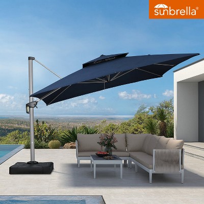 PURPLE LEAF Premium Patio Umbrella Classic SUNBRELLA Cantilever Umbrellas with Base 360 Degree Rotation for Garden Pool