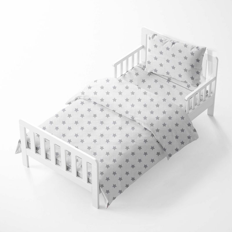 Bacati - Star Gray Ikat Muslin 4pc Toddler Bedding Set, 2 of 9