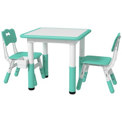 ALEXOUN 3 Piece Kids Table and Chairs, Height Adjustable Toddler Table and Chair Set with Storage, Easy to Wipe Activity Table, 2 Chairs