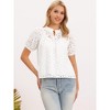 INSPIRE CHIC Women's Summer Eyelet Ruffle Mock Neck Puff Short Sleeve Cotton Blouse - 4 of 4