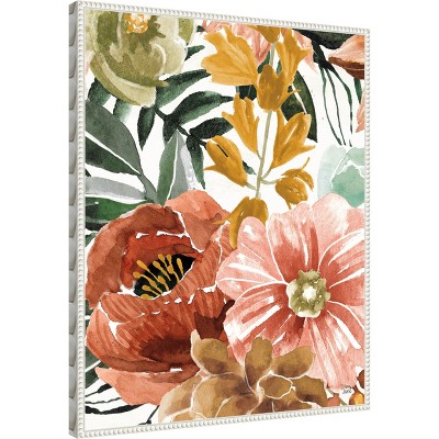 Beaded Perimeter Floral Watercolor Canvas Wall Art, 23 x 28