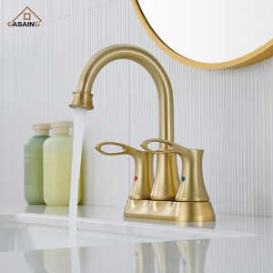 CASA INC 4 inch 2-Handle Deck Mounted Bathroom Faucet Kit with Pop Up Drain in Brushed Gold - 1 of 4