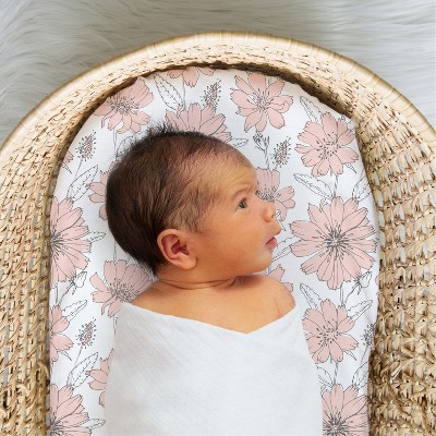 Organic Cotton Jersey Pink Floral Baby Bassinet Sheet Set