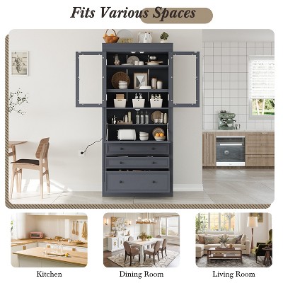 ModernLuxe 78" Tall Kitchen Pantry Storage Cabinet, Freestanding Cupboard, Farmhouse Pantry Cabinet with Drawers & Adjustable Shelves, Gray — фото 8