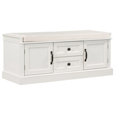 Storage Bench Bedroom Storage Bench Shoe Bench with 2 Drawers 2 Cabinets Removable Cushion Bench with Storage for Living Room Entryway Bedroom White