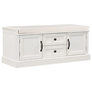 Storage Bench Bedroom Storage Bench Shoe Bench with 2 Drawers 2 Cabinets Removable Cushion Bench with Storage for Living Room Entryway Bedroom White - 1 of 4
