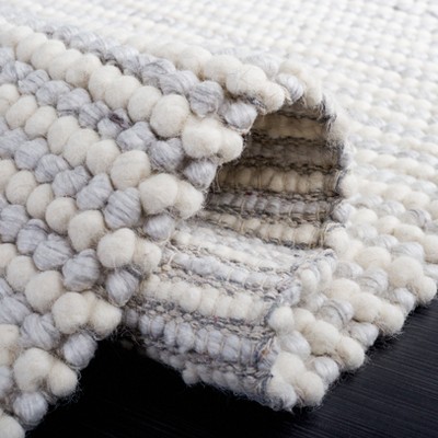 Ivory and Light Grey Handmade Wool Square Rug, 6' x 6'