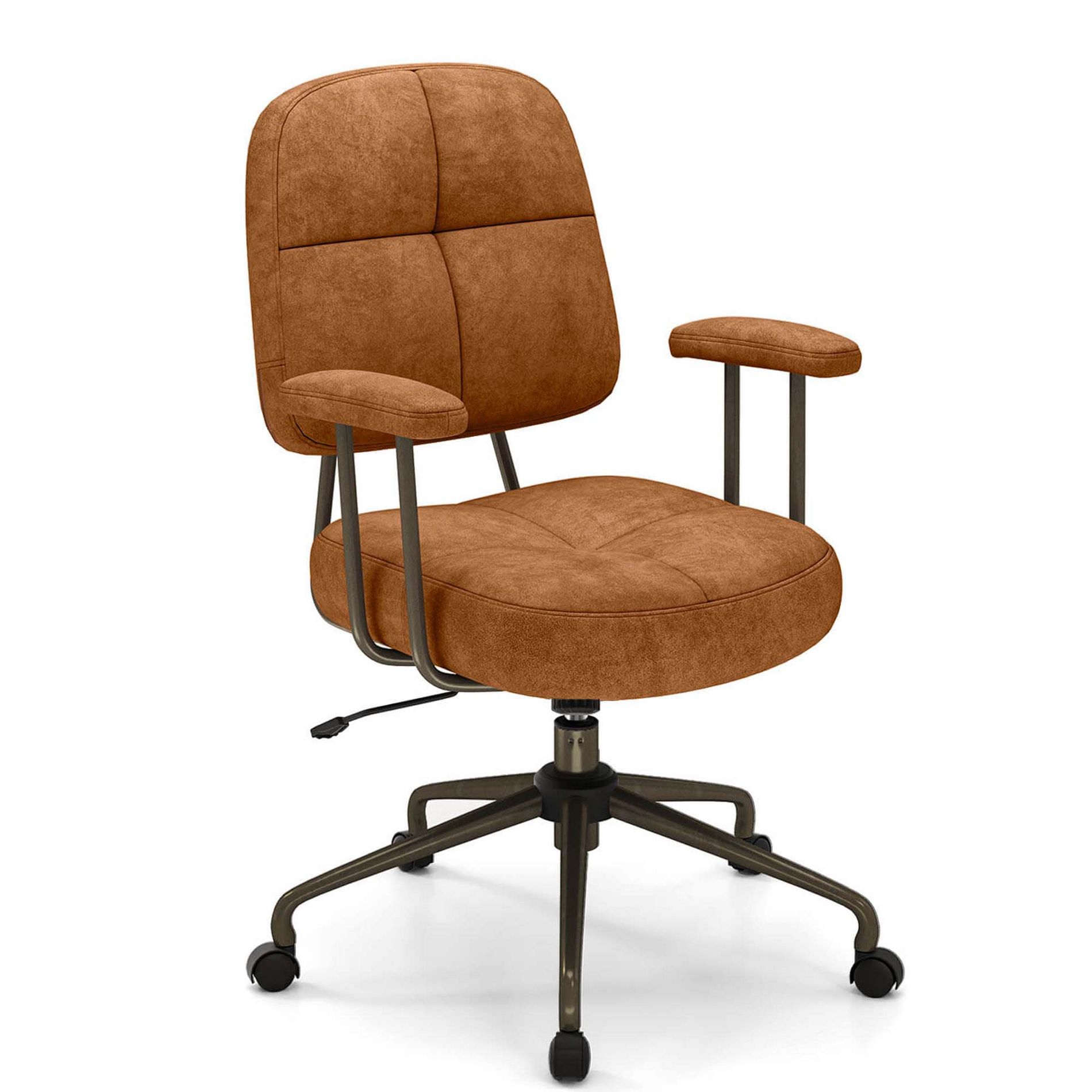 Costway Home Office Chair Leathaire Upholstered Task Chair with Cushioned Back & Armrests Brown
