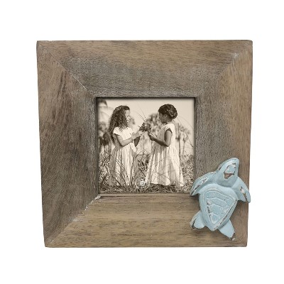 Beachcombers Whitewashed Turquoise Turtle 4 x 4 Picture Frame Wood Home Decor Beach Coastal Sea Life 7.5 x 1.125 x 7.5