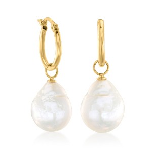 Ross-Simons 12x10mm Cultured Baroque Pearl Hoop Drop Earrings in 14kt Yellow Gold - 1 of 4