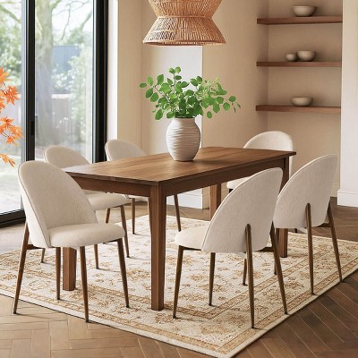 Set of 6  Modern Upholstered Dining Chairs with Walnut Metal Legs Armless Kitchen Chairs for Dining Room,Living Room,Indoor Furniture-Tanpinhause