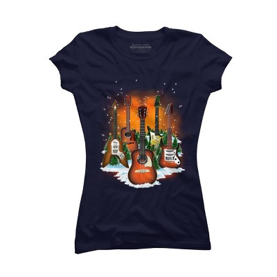 Junior's Design By Humans Christmas Guitars By cashfish T-Shirt