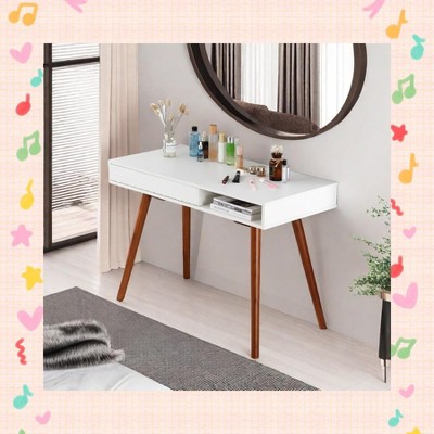 Garvee 42 Inch Mid Century Home Office Writing Desk, Modern Simple Computer Desk with Drawer and Open Storage Cubby, Small Vanity Table Desk