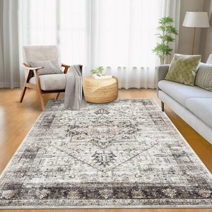 Area Rug, Vintage Low Pile Distressed Carpet, Non-Slip, No-Shedding, Stain-Resistant, Machine Washable, Living Room/Bedroom/Dining/Office - 1 of 4