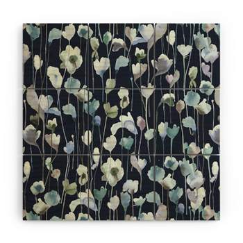 Ninola Design Watery Abstract Flowers Navy Wood Wall Mural - Society6