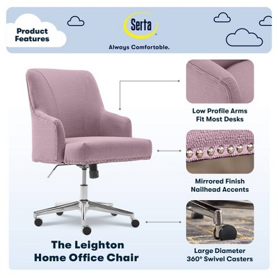 Lilac Fabric Memory Foam Swivel Home Office Chair with Fixed Arms