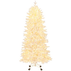 Tangkula 7 FT Pre-lit Artificial Xmas Tree with Wheels Mobile Christmas Tree with 1880 PE PVC Branch Tips 900 Warm White LED Lights - 1 of 4
